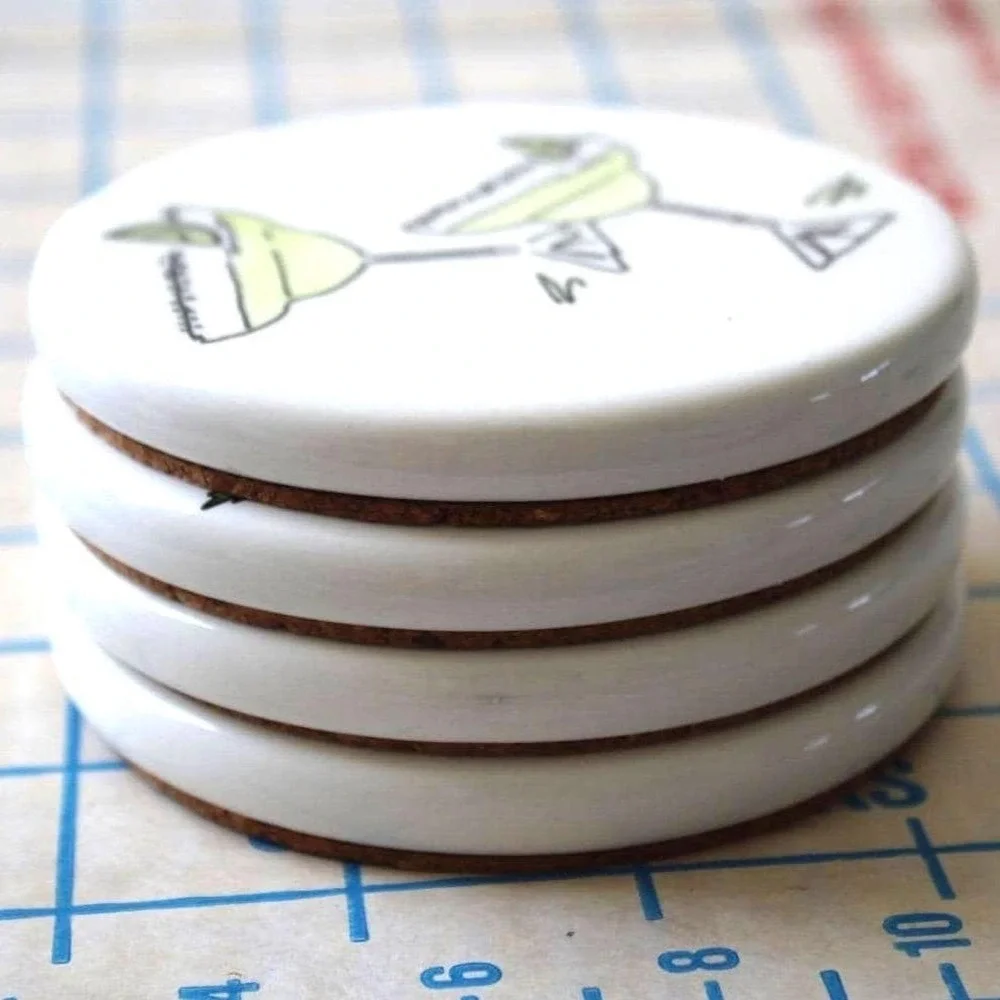 Studio Nova Cocktail Time Coasters Set of 4 Ceramic Cork WC305 Martini Margarita